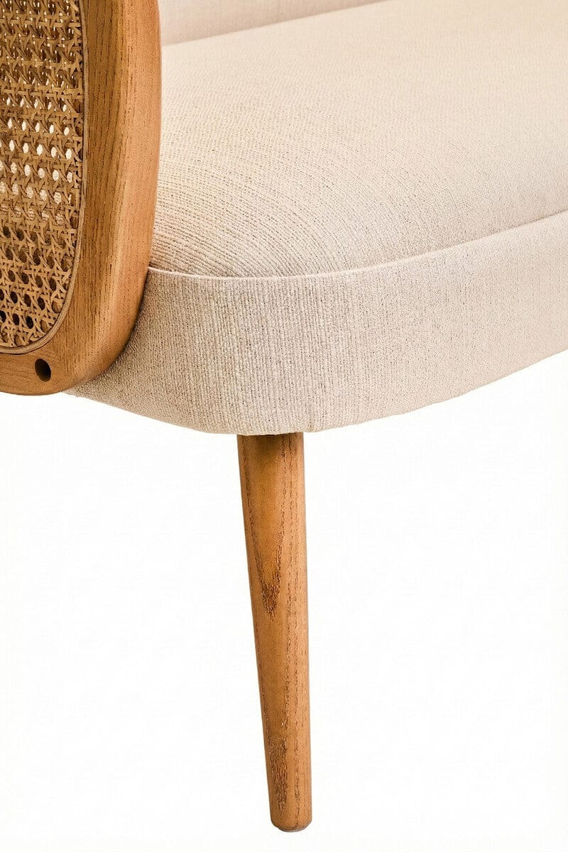 Hamilton Interiors Living Cebu Ivory Fabric and Cane 2 Seat Sofa with Elm Wood Legs House of Isabella UK