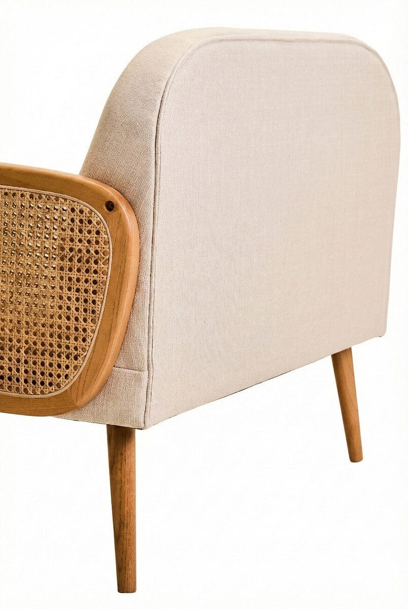 Hamilton Interiors Living Cebu Ivory Fabric and Cane 2 Seat Sofa with Elm Wood Legs House of Isabella UK