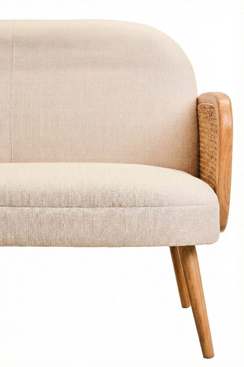 Hamilton Interiors Living Cebu Ivory Fabric and Cane 2 Seat Sofa with Elm Wood Legs House of Isabella UK