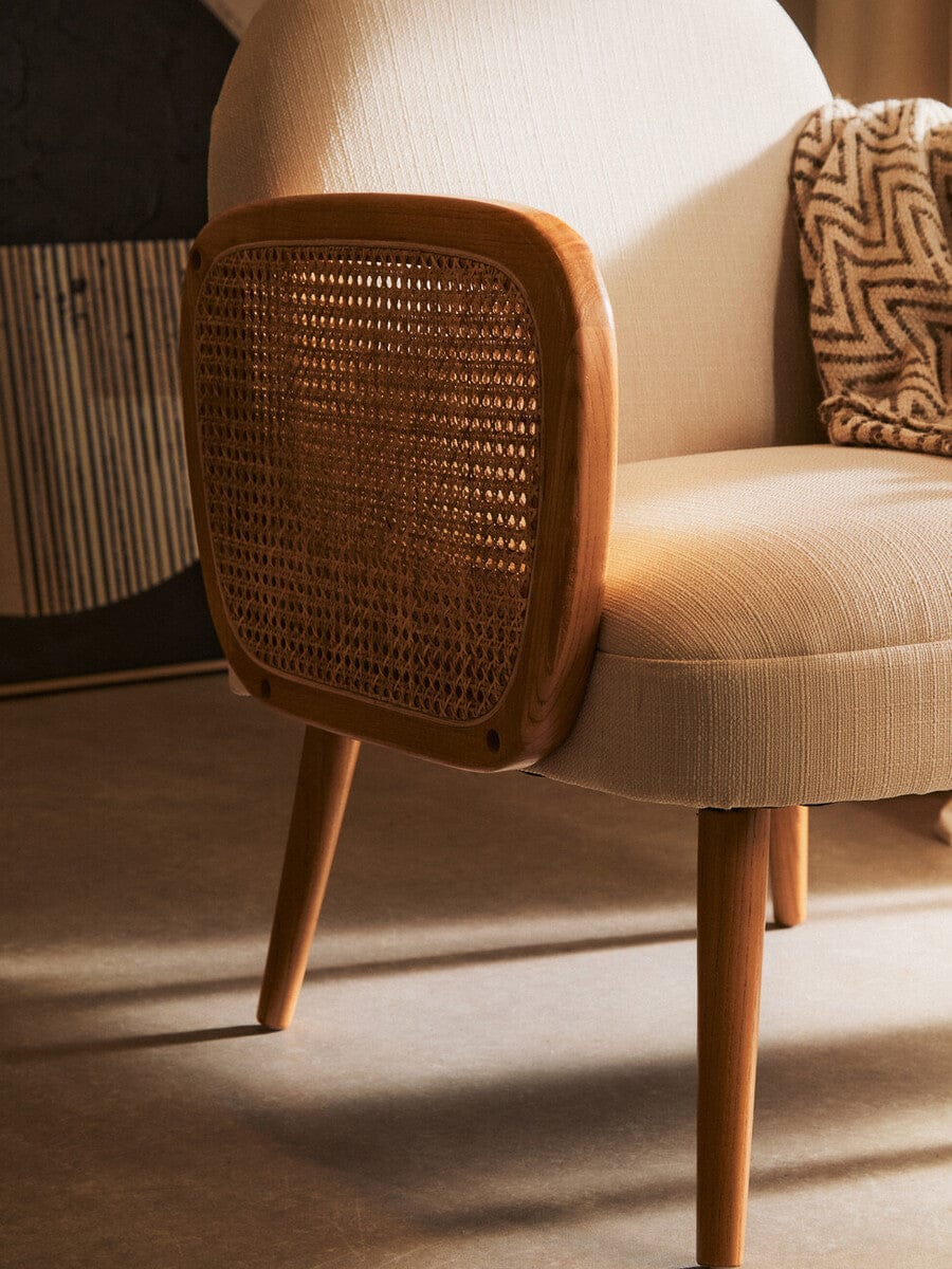 Hamilton Interiors Living Cebu Ivory Fabric and Cane Chair with Elm Wood Legs House of Isabella UK