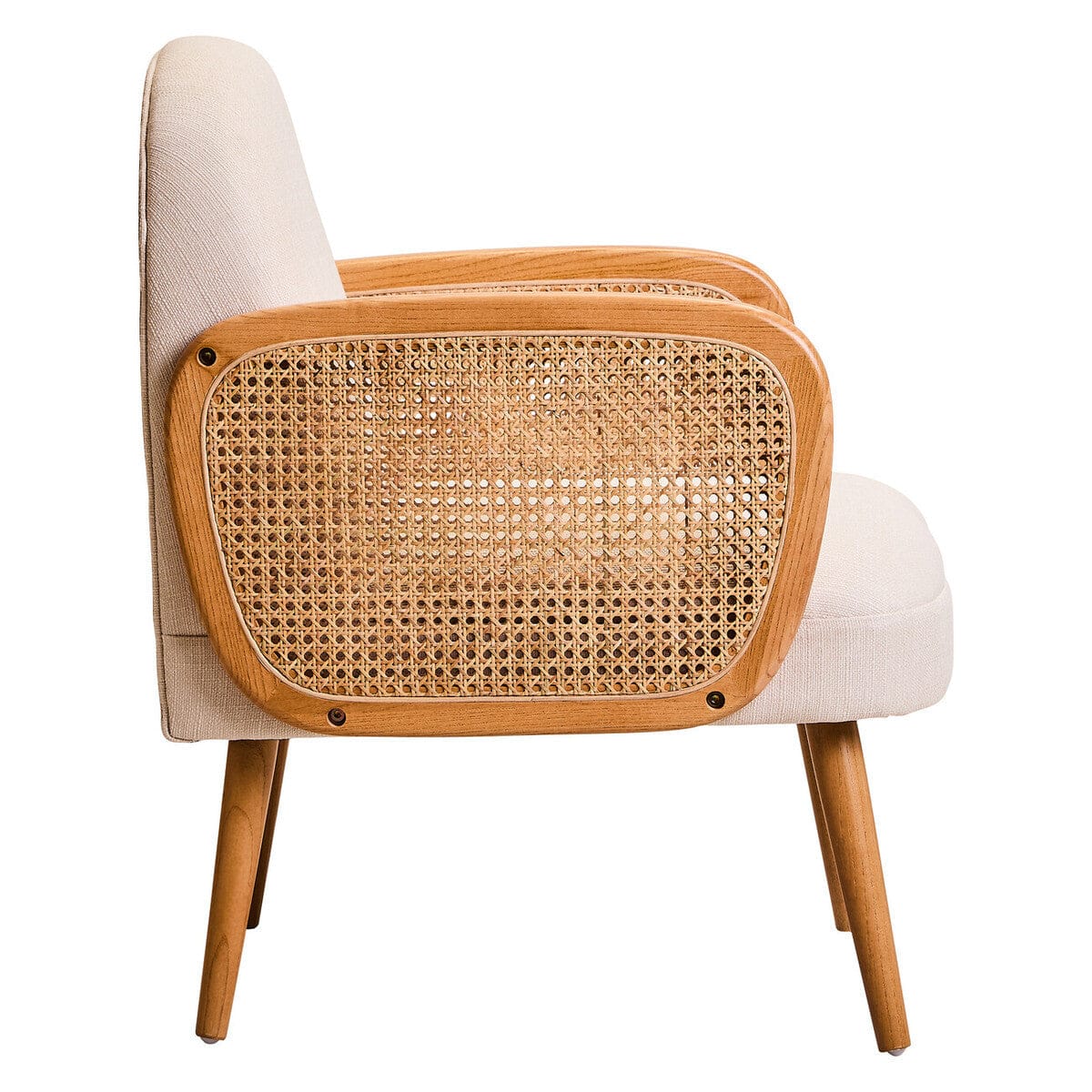 Hamilton Interiors Living Cebu Ivory Fabric and Cane Chair with Elm Wood Legs House of Isabella UK