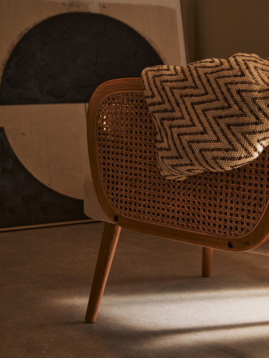 Hamilton Interiors Living Cebu Ivory Fabric and Cane Chair with Elm Wood Legs House of Isabella UK