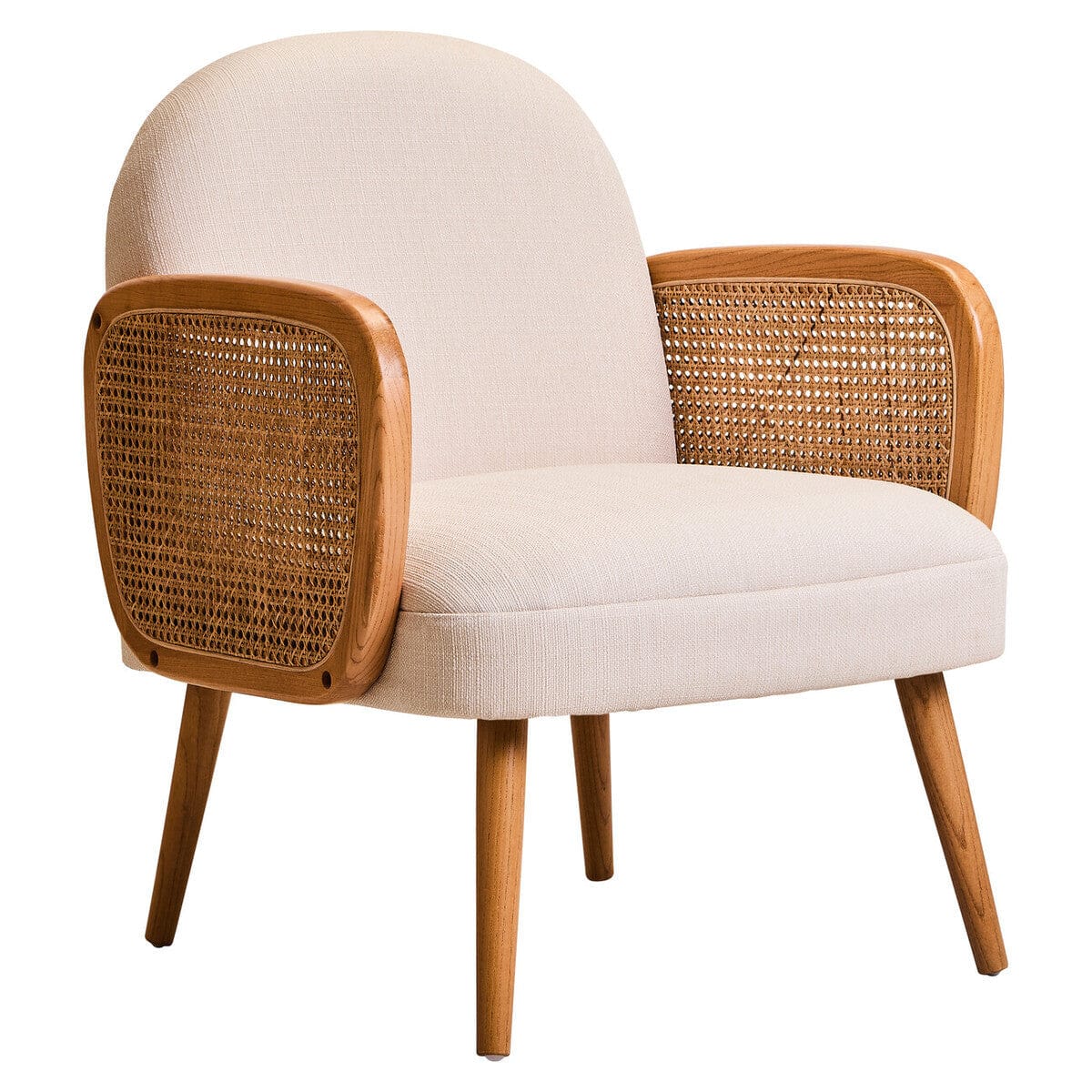 Hamilton Interiors Living Cebu Ivory Fabric and Cane Chair with Elm Wood Legs House of Isabella UK