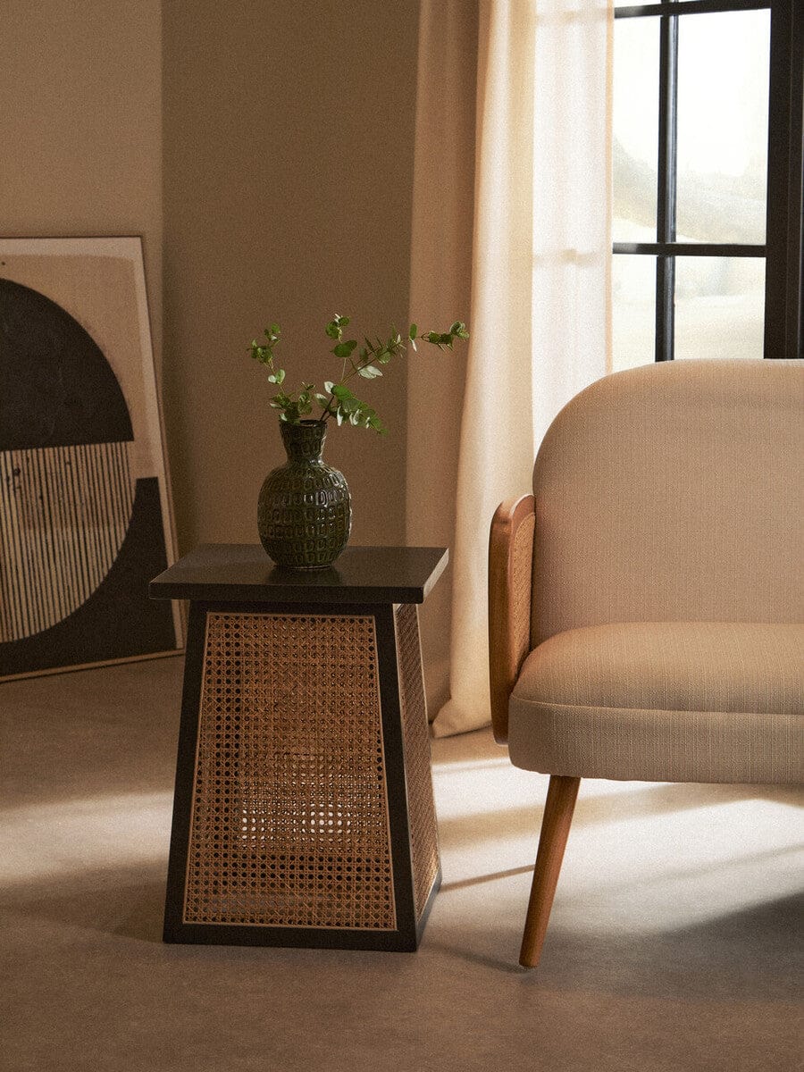Hamilton Interiors Living Cebu Natural Cane and Black Elm Wood Side Table House of Isabella UK