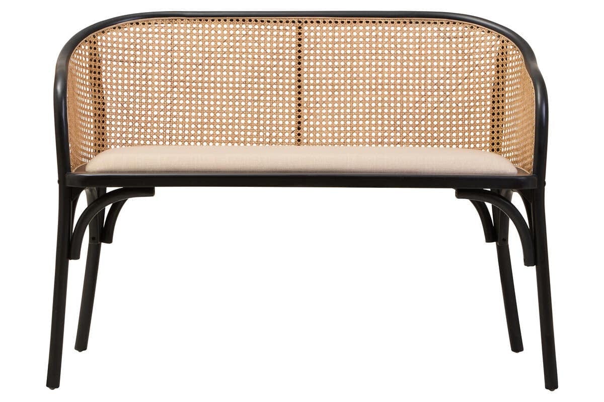 Hamilton Interiors Living Cebu Natural Cane Bench with Black Beech Wood Frame House of Isabella UK
