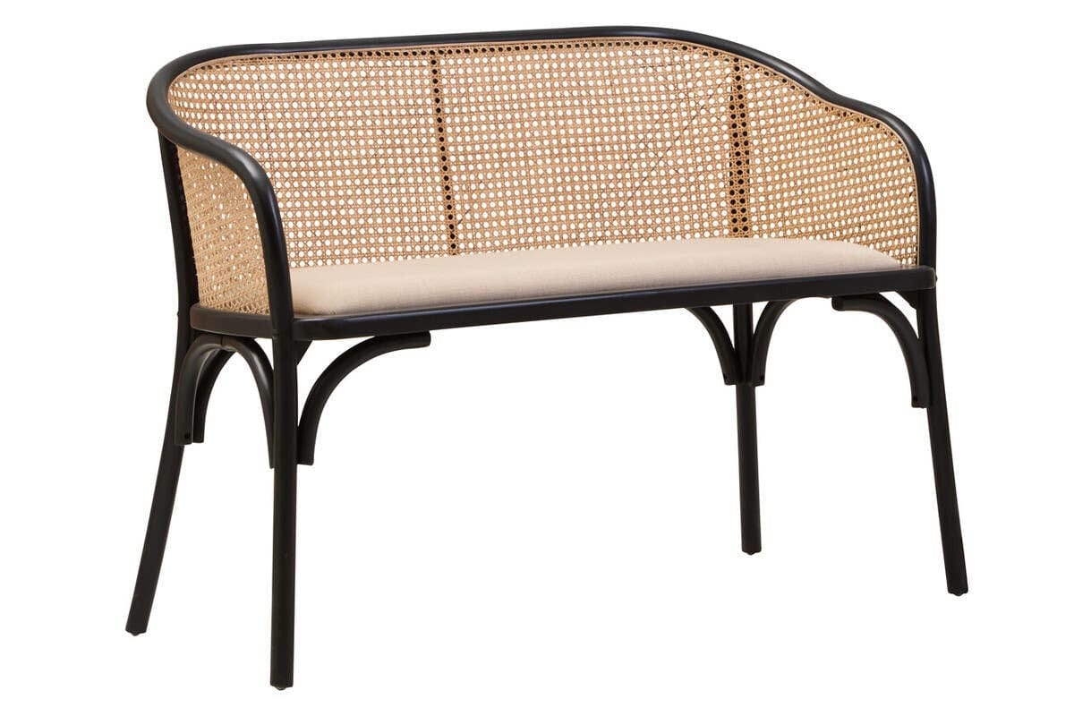 Hamilton Interiors Living Cebu Natural Cane Bench with Black Beech Wood Frame House of Isabella UK