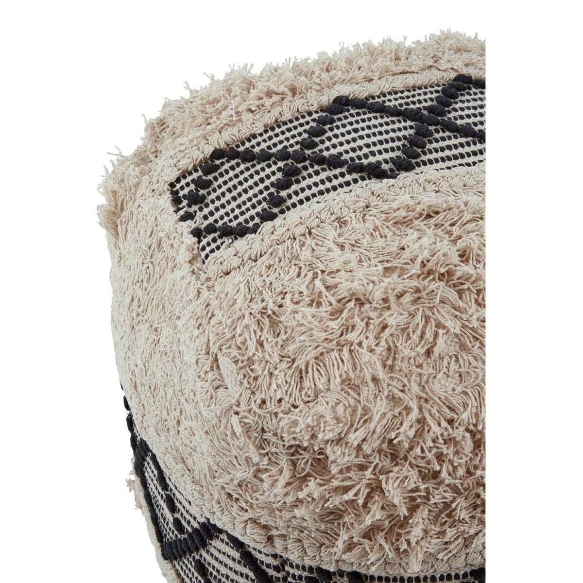 Hamilton Interiors Living Cefena Black and White Shaggy Pouffe House of Isabella UK