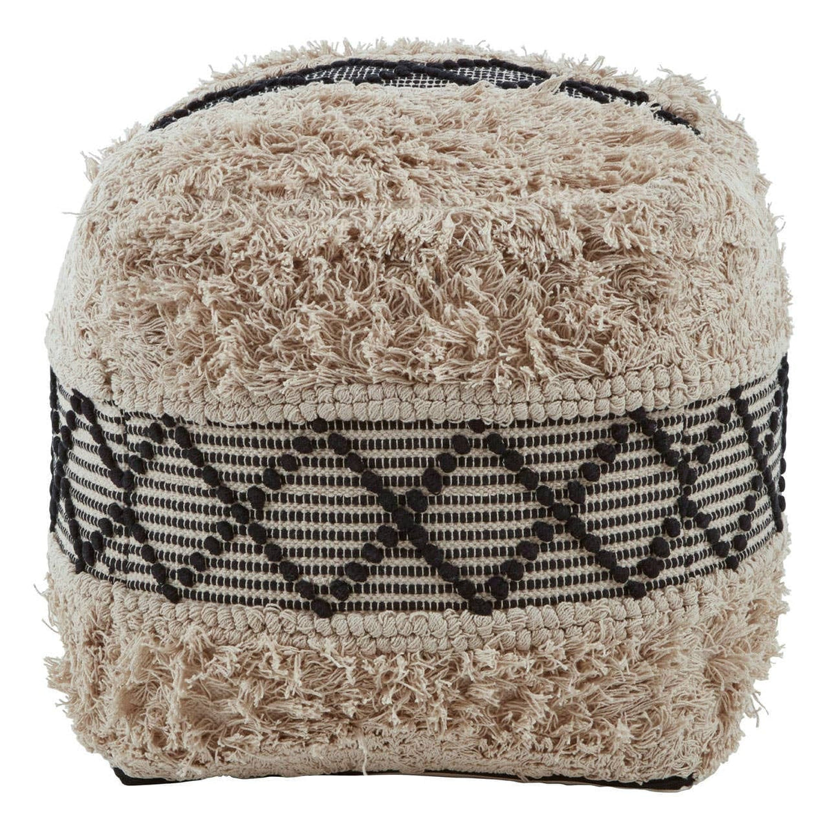 Hamilton Interiors Living Cefena Black and White Shaggy Pouffe House of Isabella UK