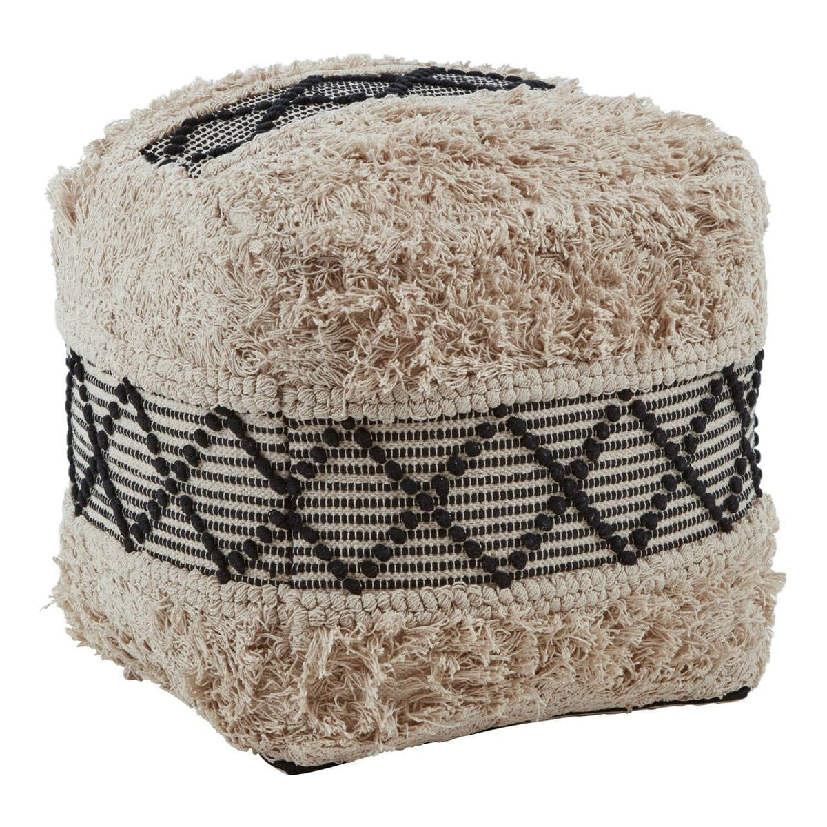 Hamilton Interiors Living Cefena Black and White Shaggy Pouffe House of Isabella UK