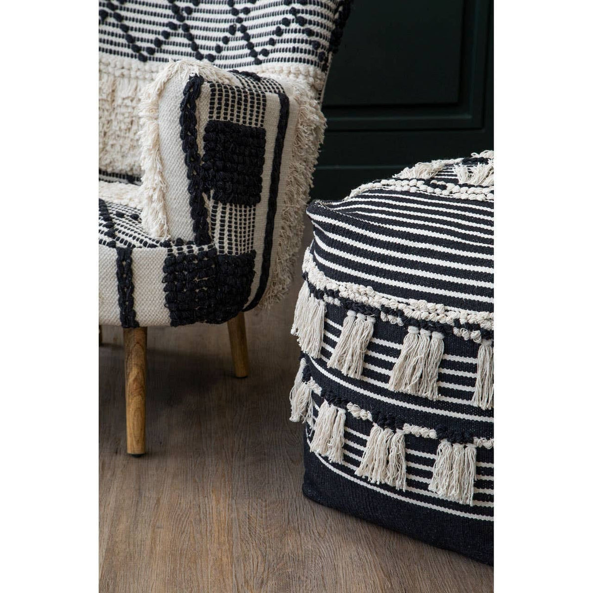 Hamilton Interiors Living Cefena Black Pouffe House of Isabella UK