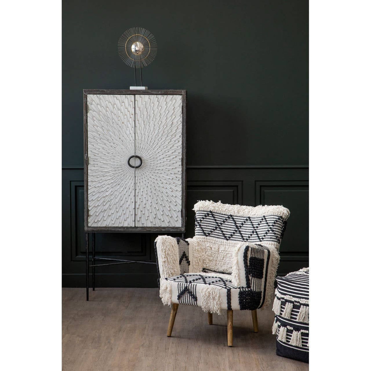Hamilton Interiors Living Cefena Black Pouffe House of Isabella UK