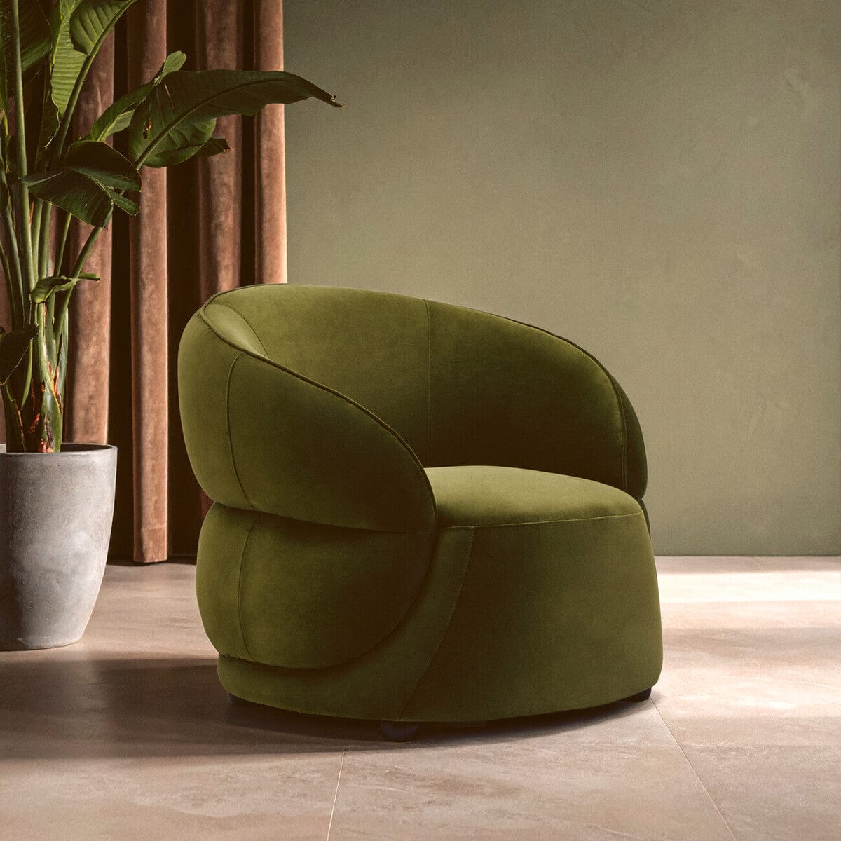 Hamilton Interiors Living Darla Forest Green Curved Velvet Chair House of Isabella UK