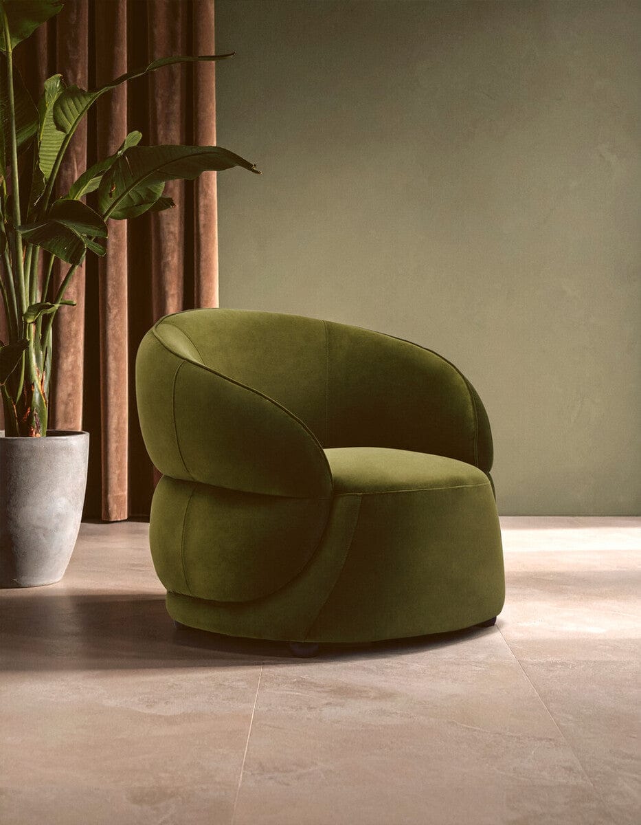 Hamilton Interiors Living Darla Forest Green Curved Velvet Chair House of Isabella UK