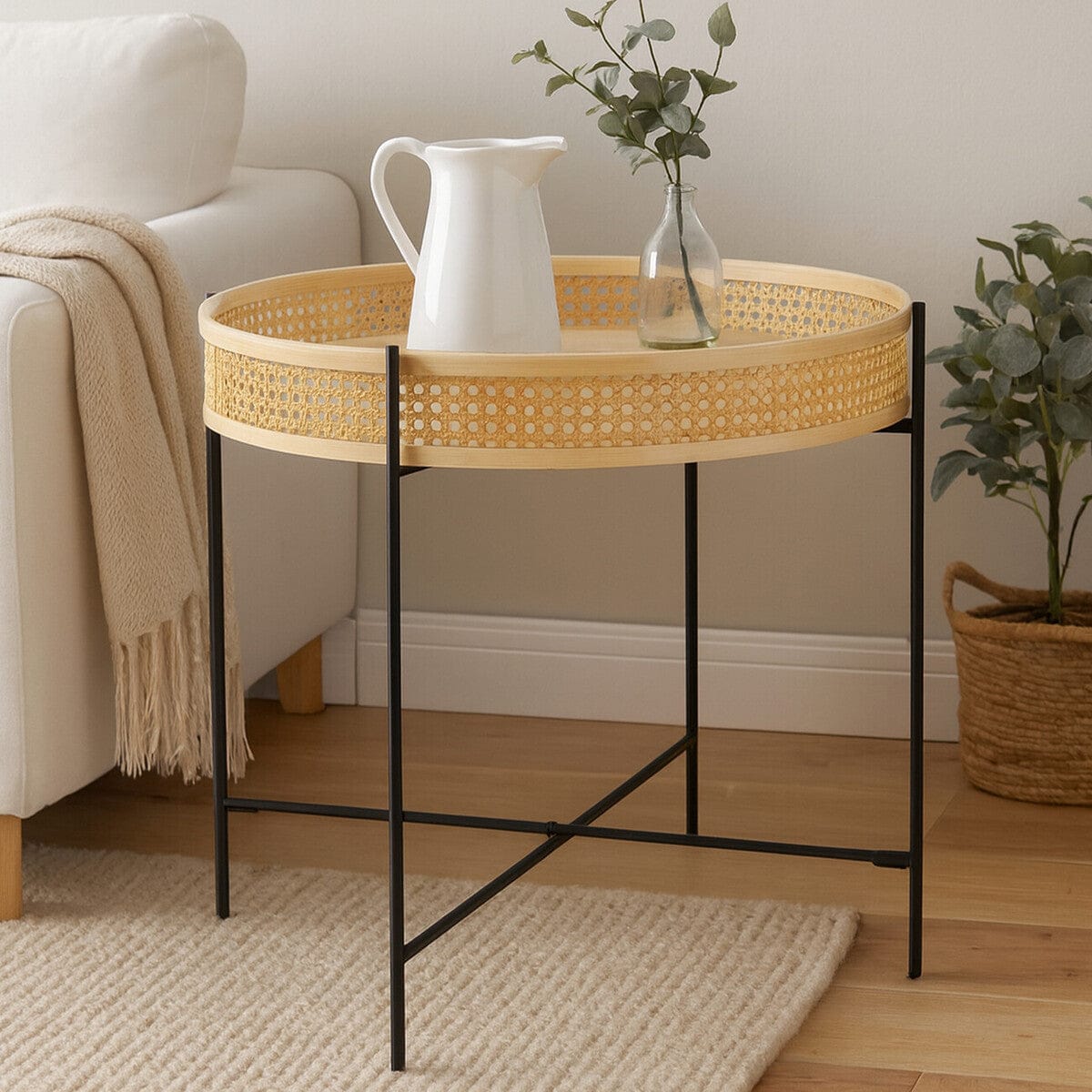 Hamilton Interiors Living Depok Rattan Coffee Table With Cross Metal Base House of Isabella UK