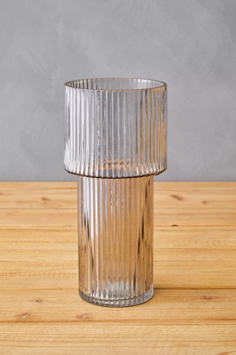 Hamilton Interiors Living Esma Large Ribbed Grey Glass Vase House of Isabella UK