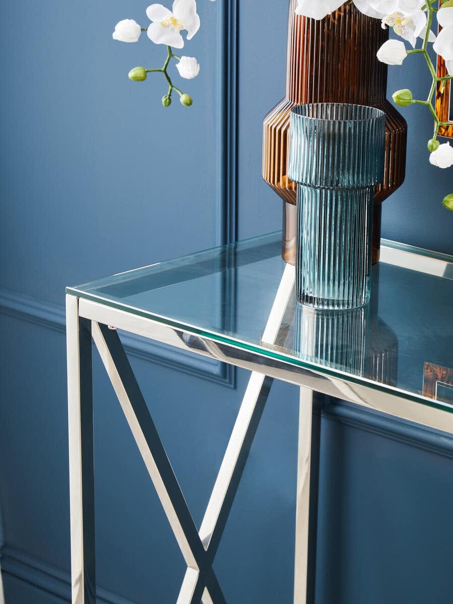 Hamilton Interiors Living Esma Small Ribbed Blue Glass Vase House of Isabella UK