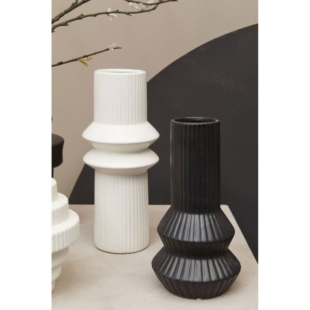 Hamilton Interiors Living Fabia Black Ribbed Vase House of Isabella UK