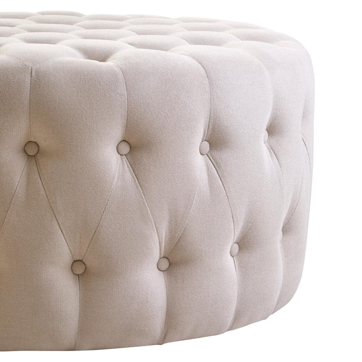 Hamilton Interiors Living Haley Beige Velvet Round Tufted Footstool House of Isabella UK
