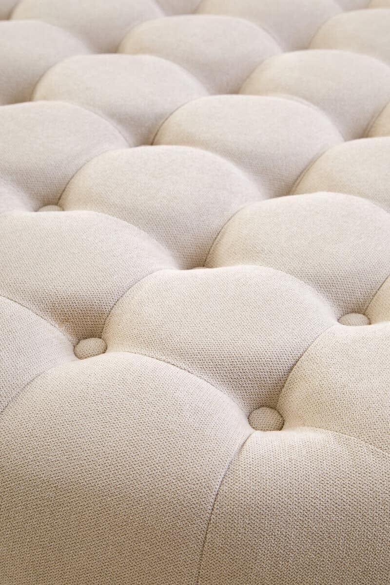 Hamilton Interiors Living Haley Beige Velvet Round Tufted Footstool House of Isabella UK