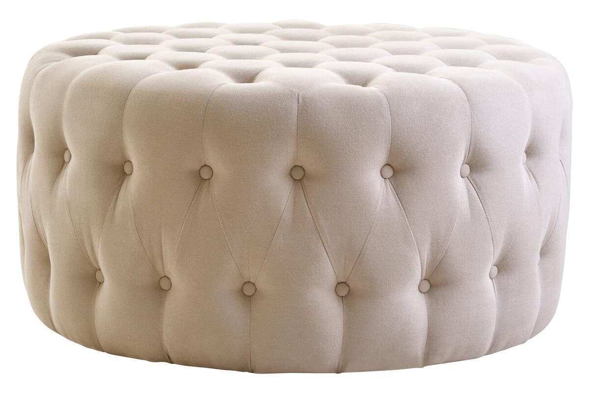 Hamilton Interiors Living Haley Beige Velvet Round Tufted Footstool House of Isabella UK
