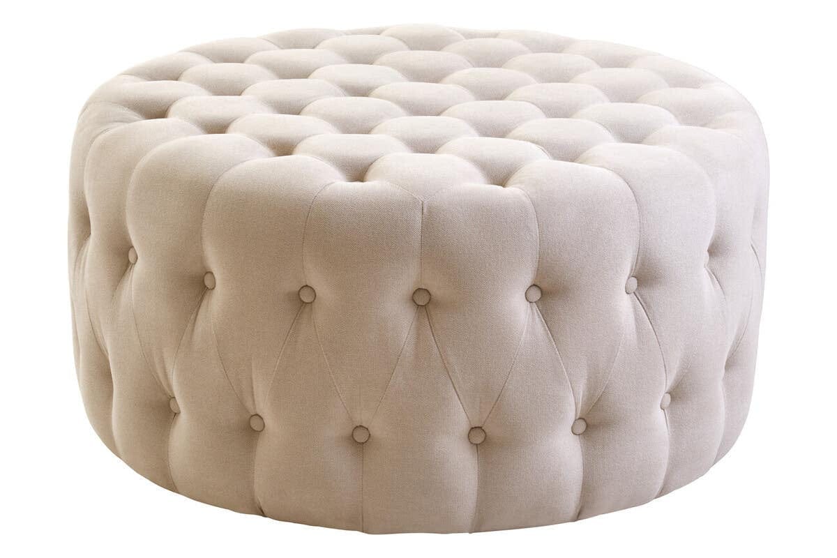 Hamilton Interiors Living Haley Beige Velvet Round Tufted Footstool House of Isabella UK