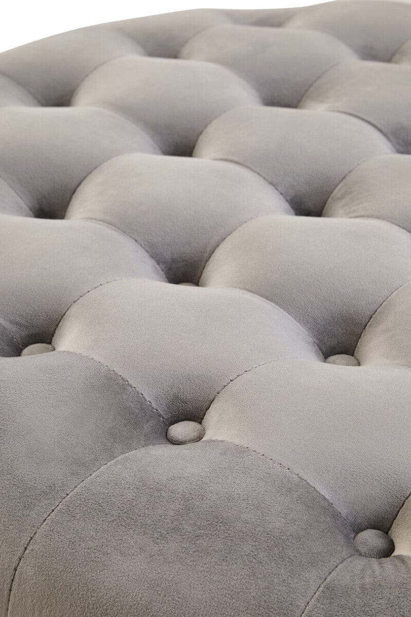 Hamilton Interiors Living Haley Grey Velvet Round Tufted Footstool House of Isabella UK