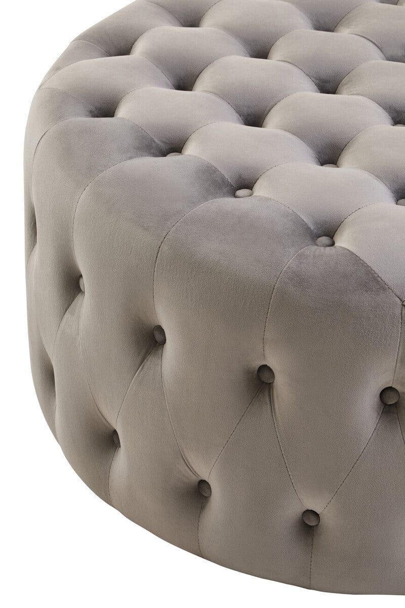 Hamilton Interiors Living Haley Grey Velvet Round Tufted Footstool House of Isabella UK