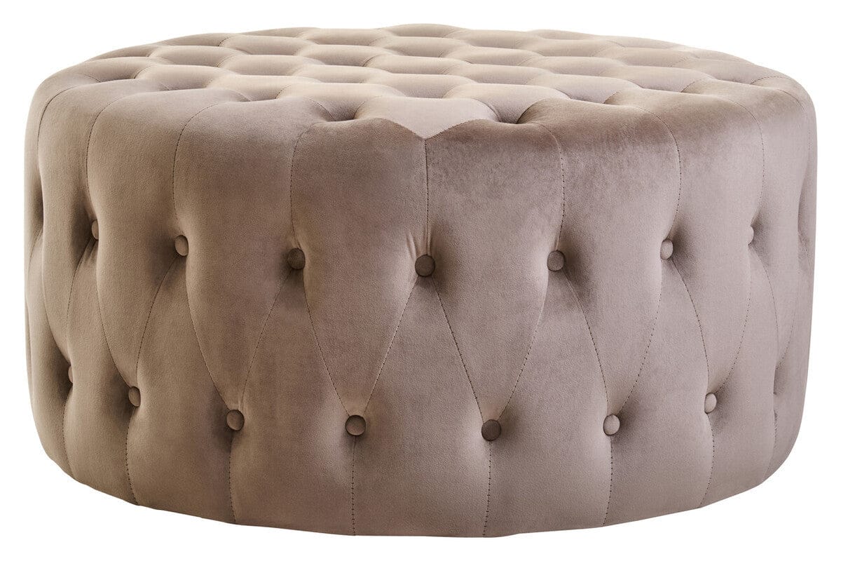 Hamilton Interiors Living Haley Mink Velvet Round Tufted Footstool House of Isabella UK