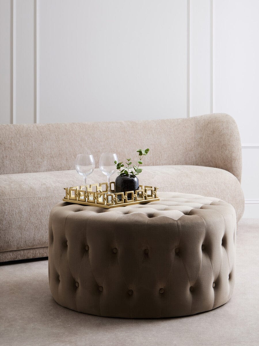 Hamilton Interiors Living Haley Mink Velvet Round Tufted Footstool House of Isabella UK