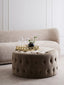 Hamilton Interiors Living Haley Mink Velvet Round Tufted Footstool House of Isabella UK