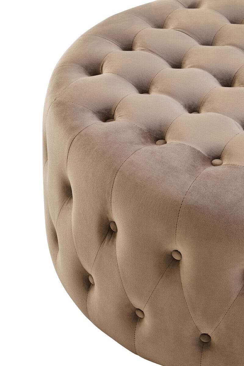 Hamilton Interiors Living Haley Mink Velvet Round Tufted Footstool House of Isabella UK
