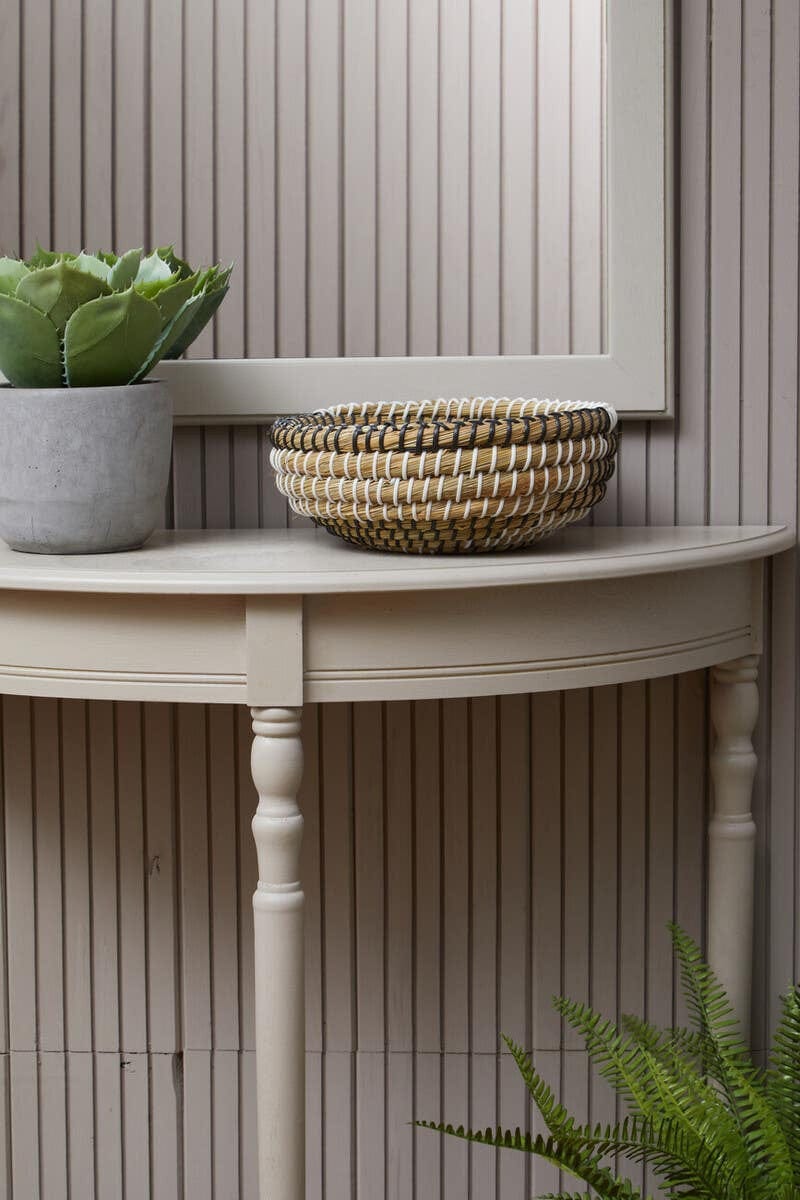 Hamilton Interiors Living Heritage Grey Putty Pine Wood Half Moon Console Table House of Isabella UK