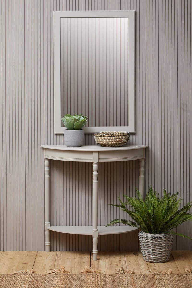 Hamilton Interiors Living Heritage Grey Putty Pine Wood Half Moon Console Table House of Isabella UK