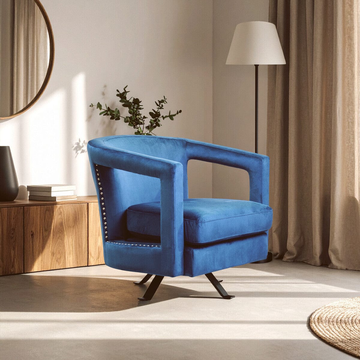 Hamilton Interiors Living Hestia Blue Velvet Swivel Chair House of Isabella UK