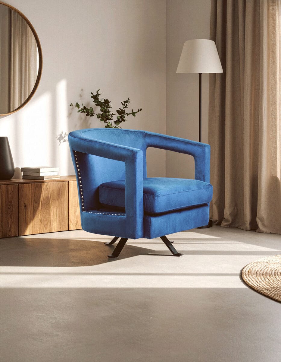 Hamilton Interiors Living Hestia Blue Velvet Swivel Chair House of Isabella UK