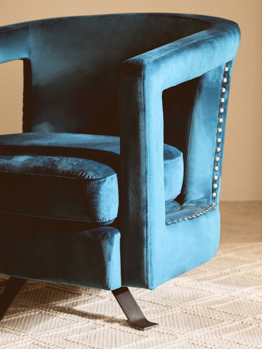 Hamilton Interiors Living Hestia Blue Velvet Swivel Chair House of Isabella UK