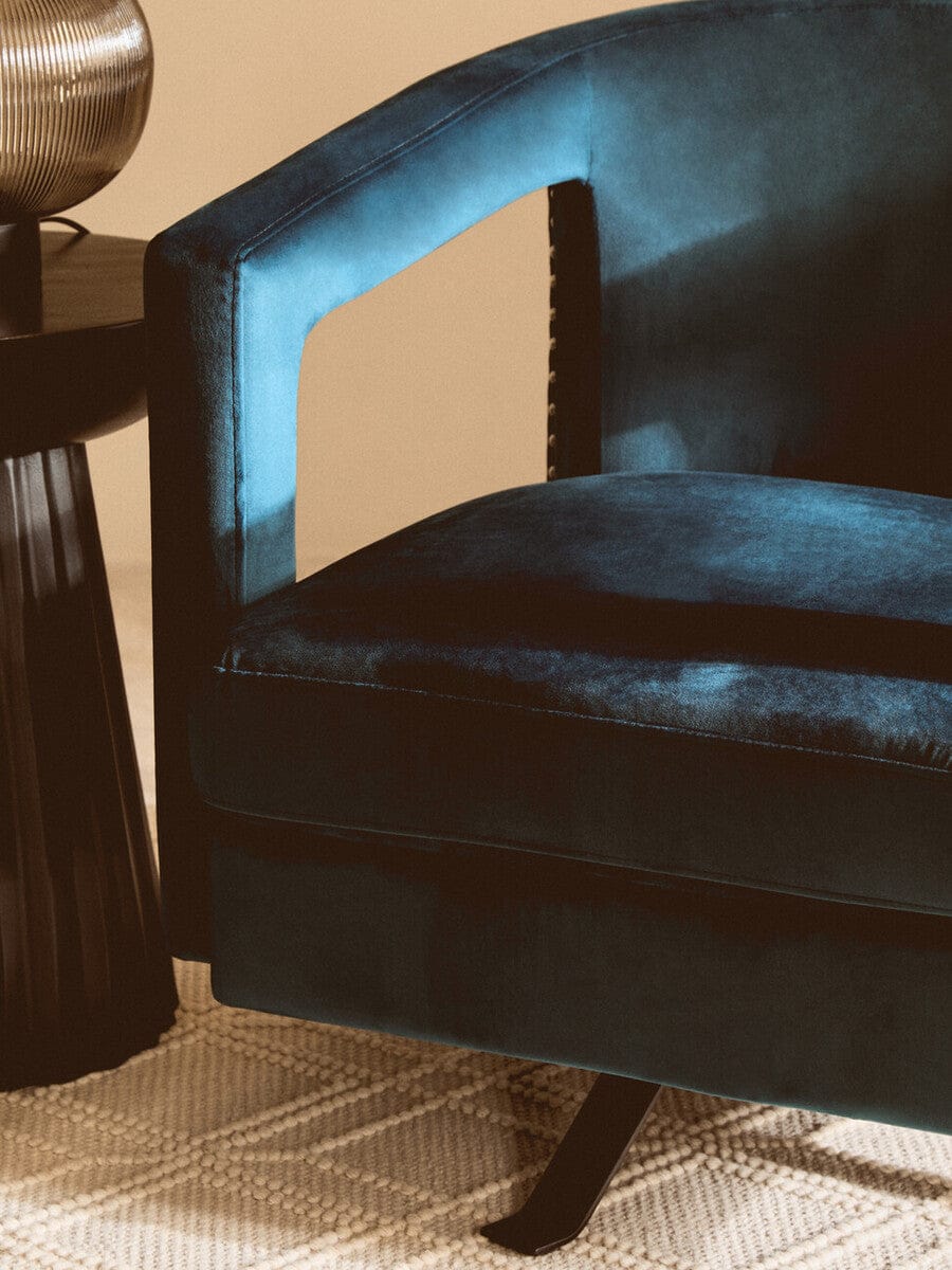 Hamilton Interiors Living Hestia Blue Velvet Swivel Chair House of Isabella UK