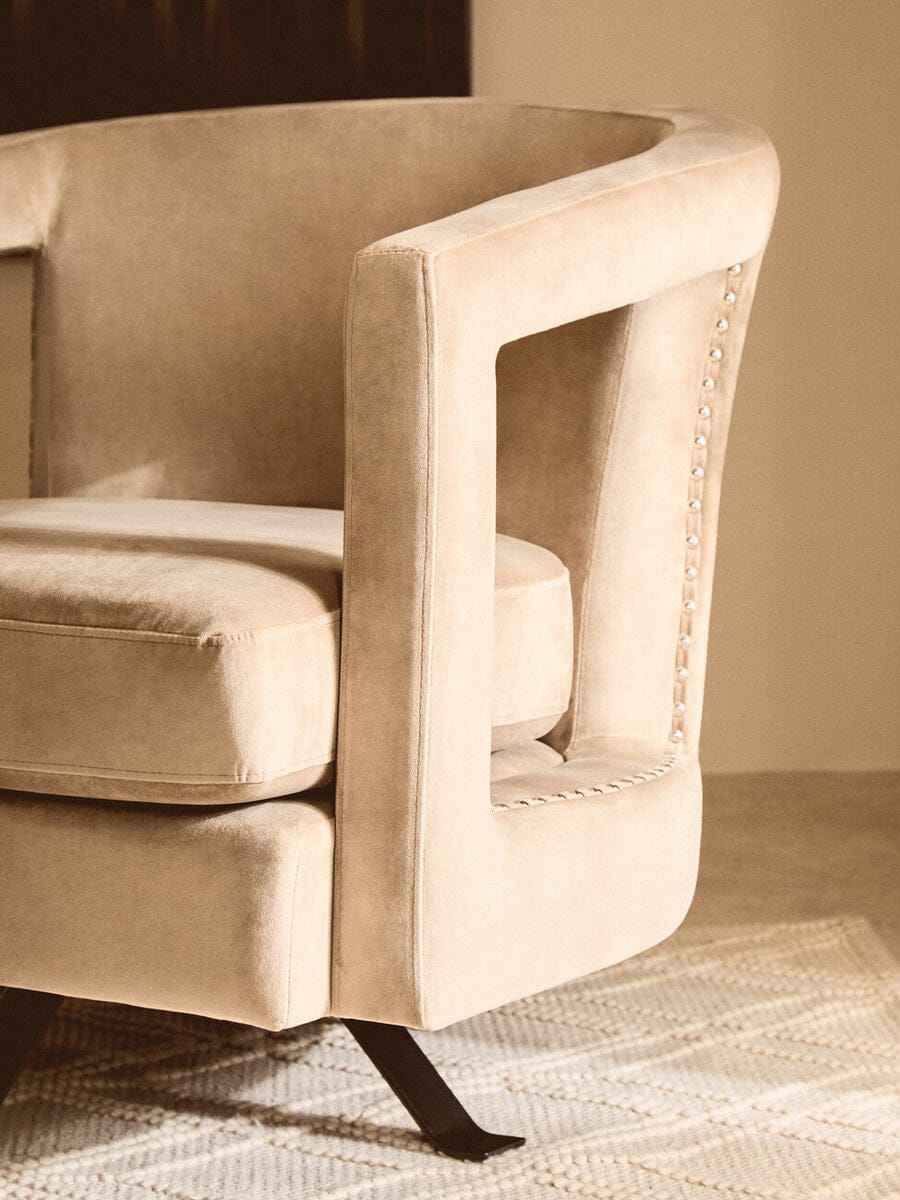 Hamilton Interiors Living Hestia Mink Velvet Swivel Chair House of Isabella UK