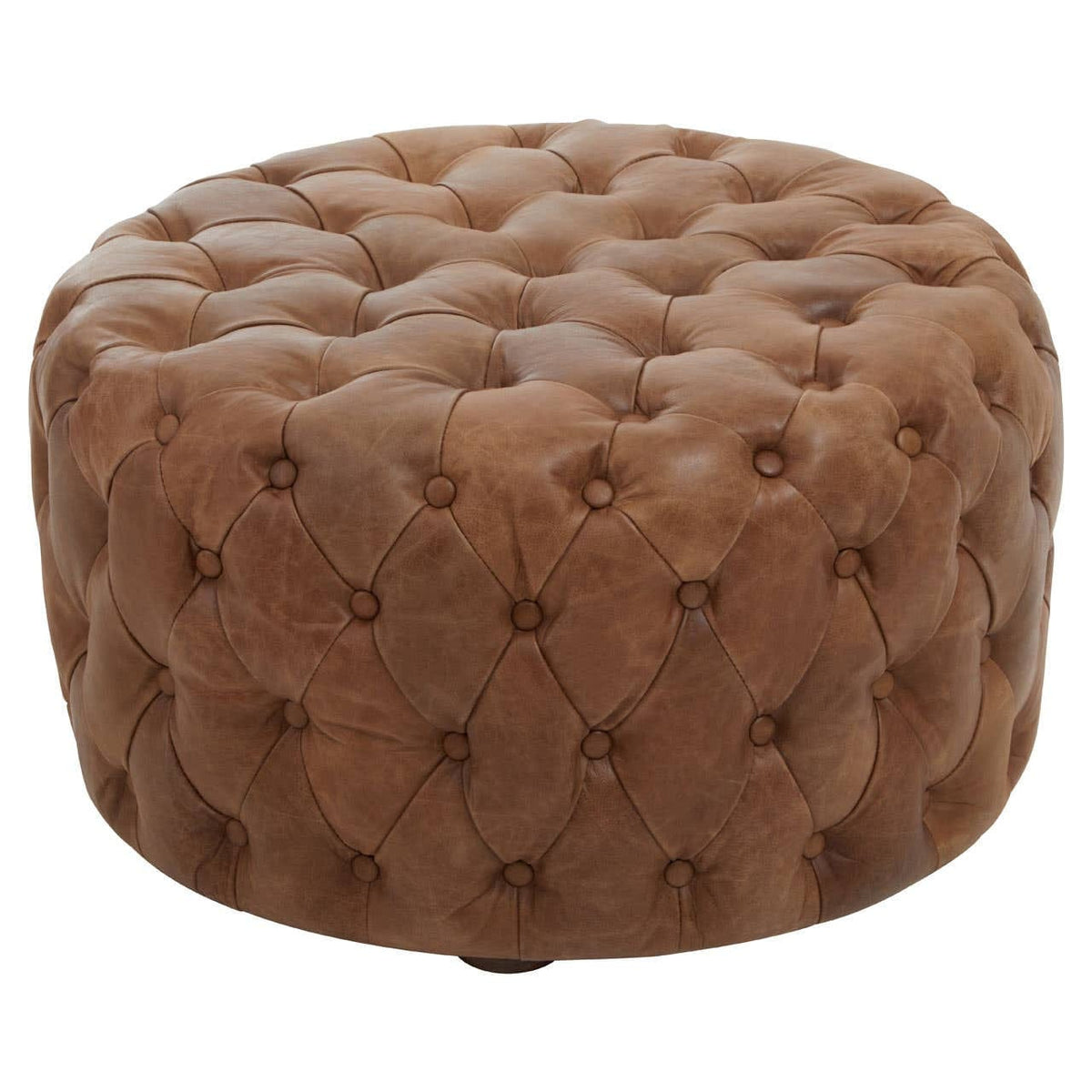 Hamilton Interiors Living Hoxton Tufted Leather Round Ottoman House of Isabella UK