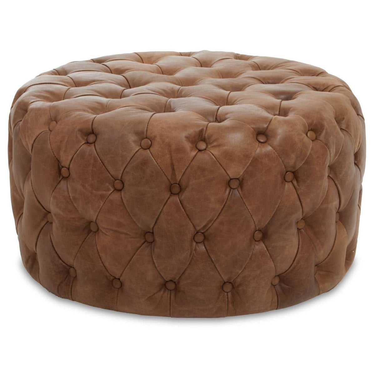 Hamilton Interiors Living Hoxton Tufted Leather Round Ottoman House of Isabella UK