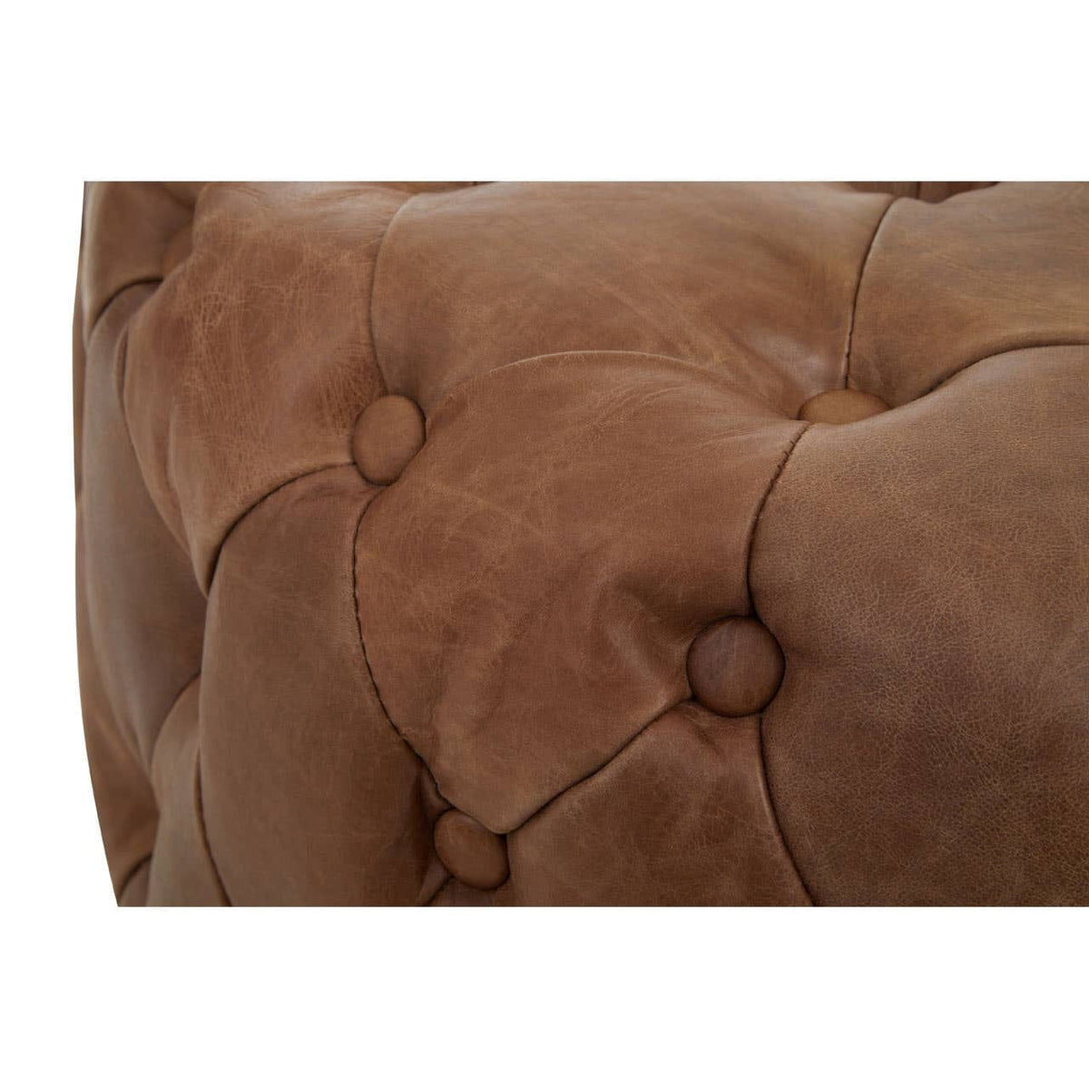 Hamilton Interiors Living Hoxton Tufted Leather Round Ottoman House of Isabella UK