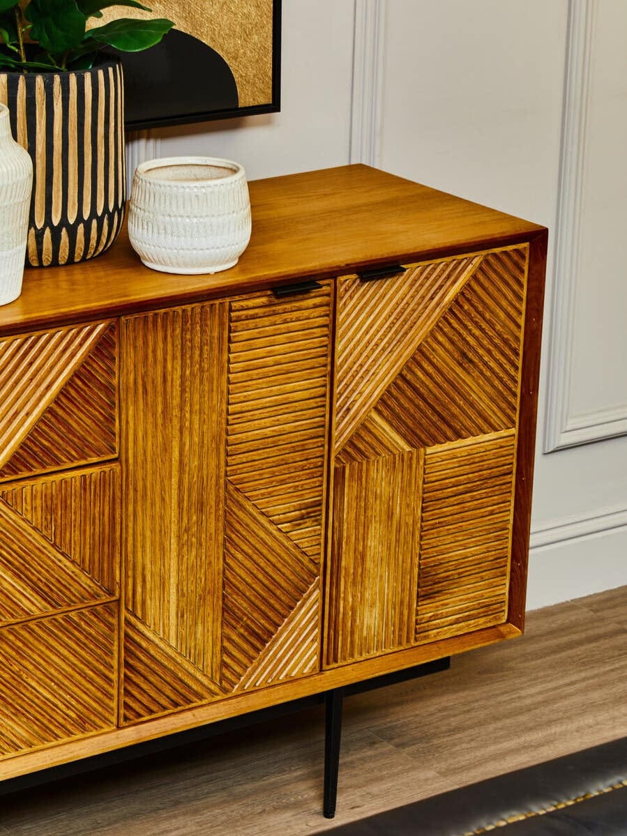 Hamilton Interiors Living Jakara Natural Finish Sideboard with 4 Doors and  3 Drawers House of Isabella UK