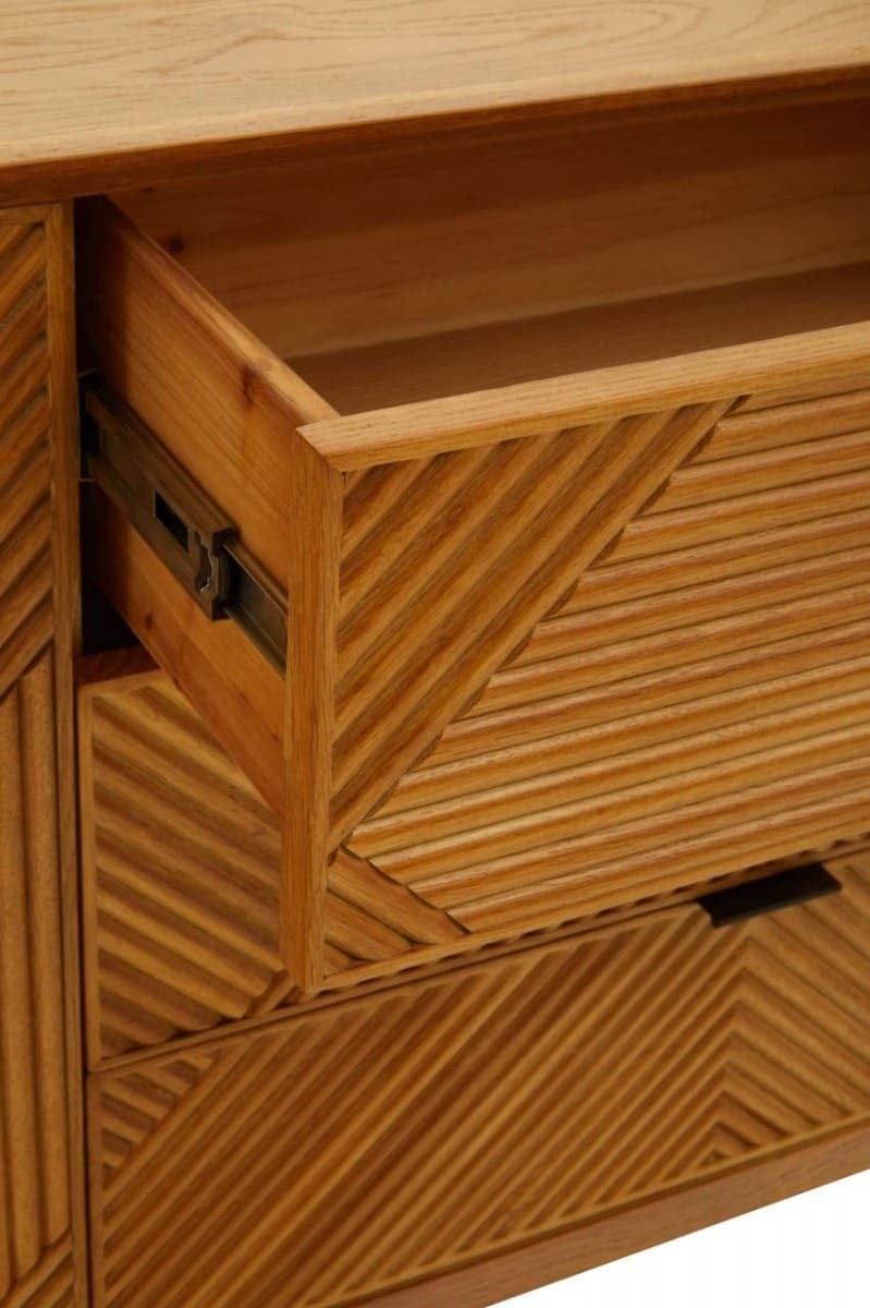 Hamilton Interiors Living Jakara Natural Finish Sideboard with 4 Doors and  3 Drawers House of Isabella UK