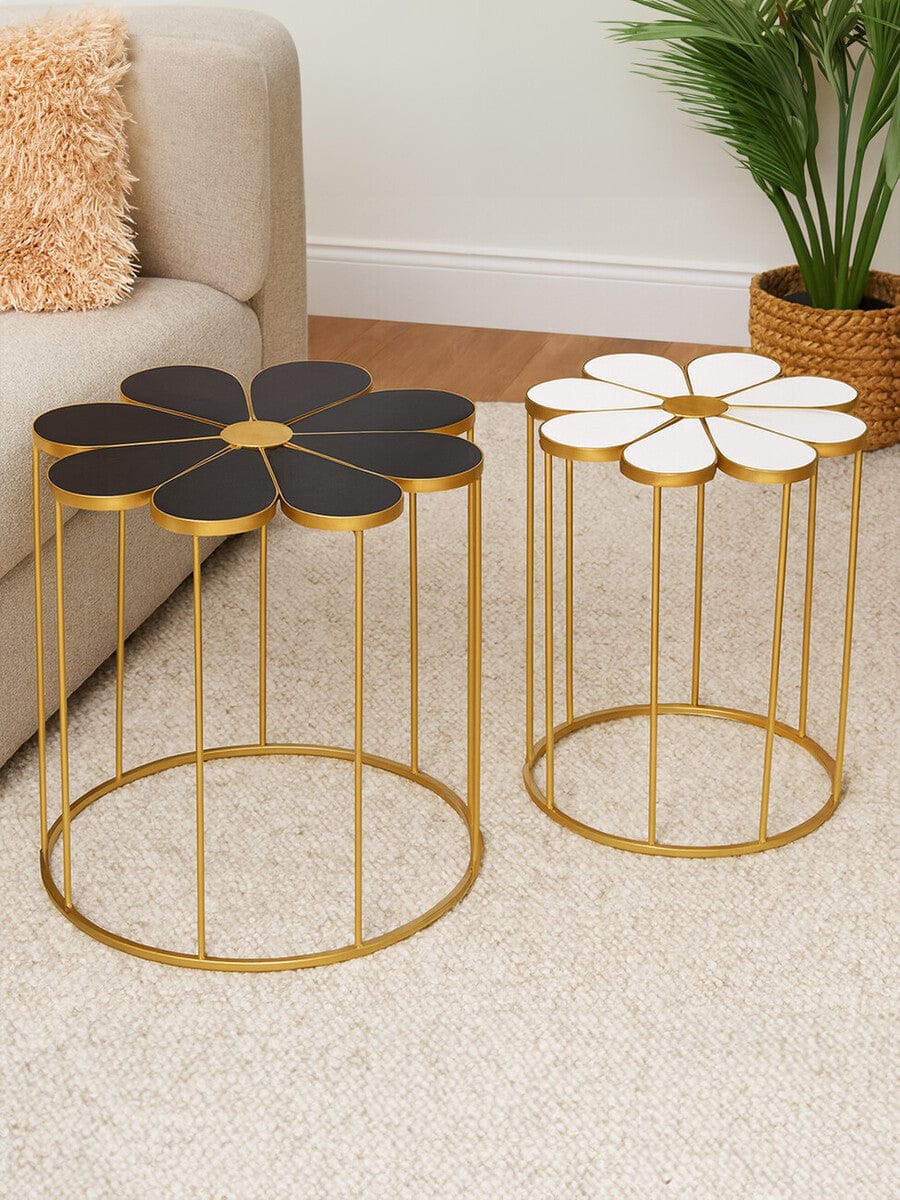 Hamilton Interiors Living Jodie Set Of Two Black And White Petal Tables House of Isabella UK