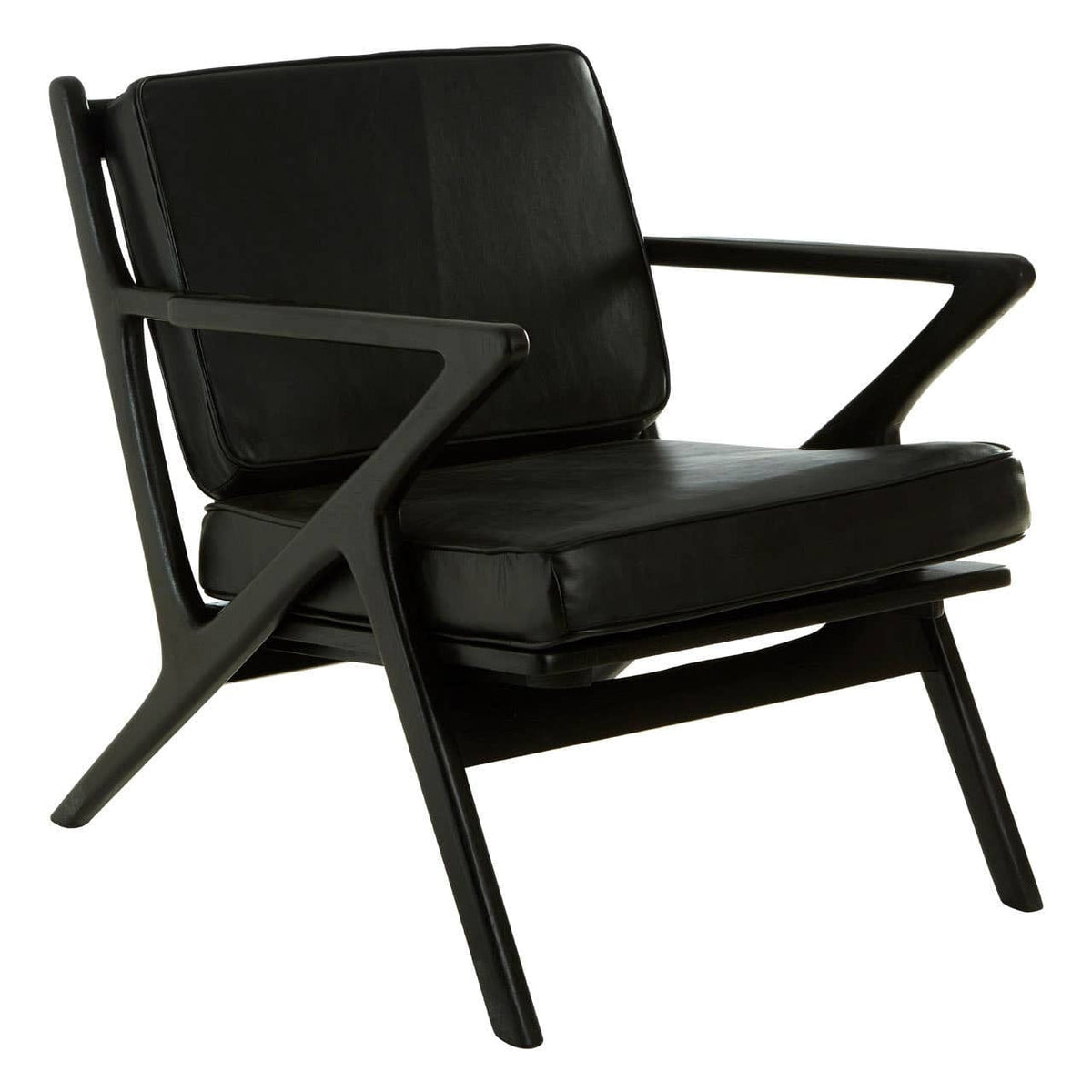Hamilton Interiors Living Kendari Black Leather and Teak Wood Frame Armchair House of Isabella UK