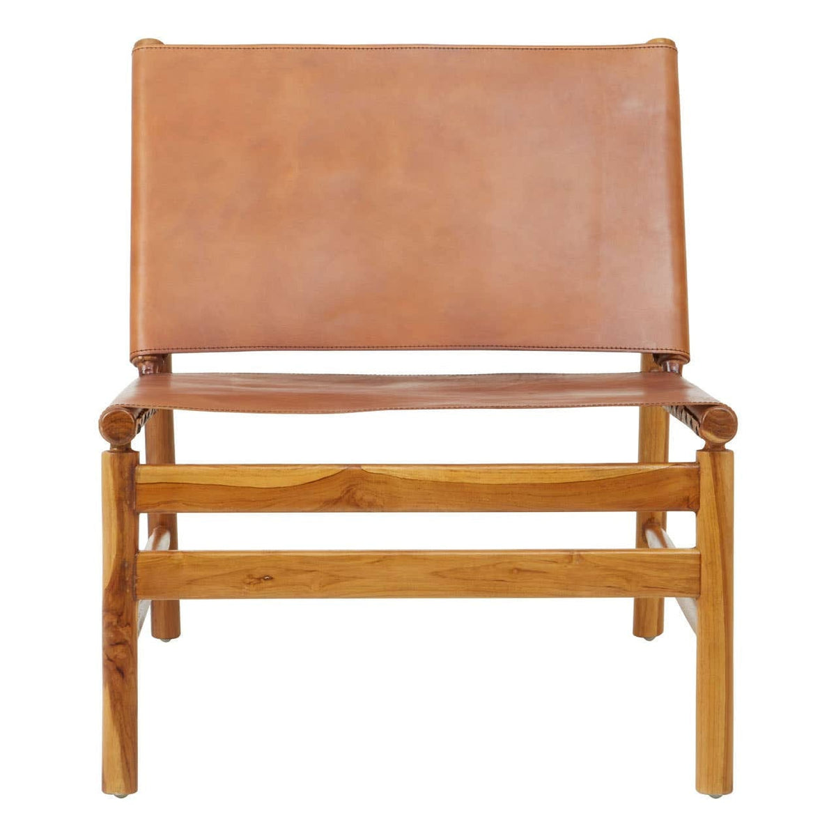 Hamilton Interiors Living Kendari Brown Leather and Teak Modern Sling Chair House of Isabella UK