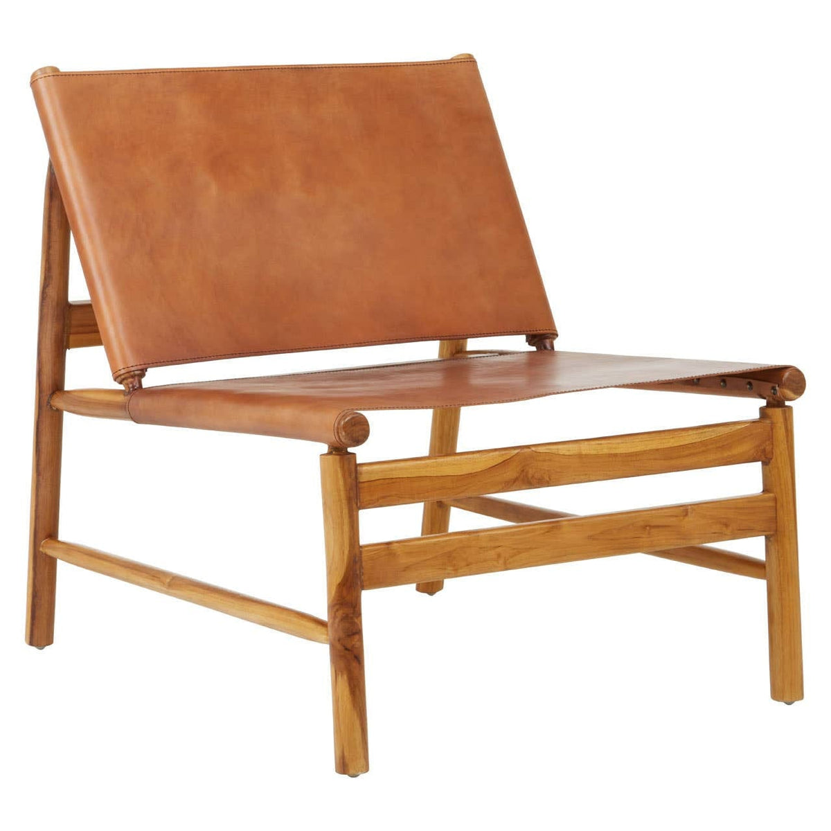 Hamilton Interiors Living Kendari Brown Leather and Teak Modern Sling Chair House of Isabella UK