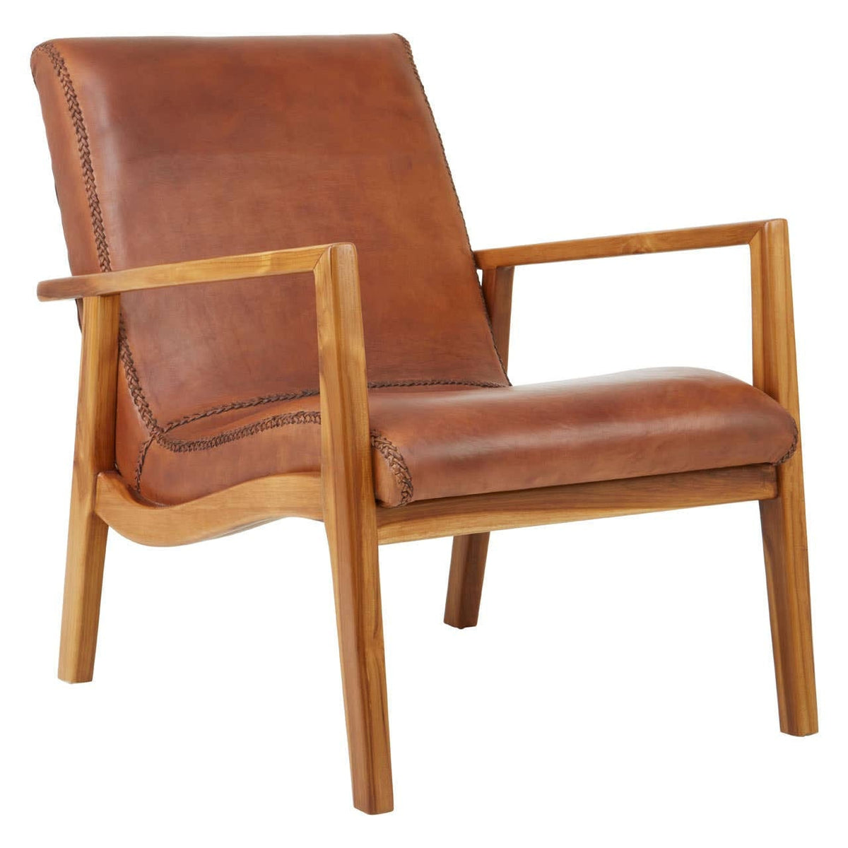 Hamilton Interiors Living Kendari Brown Leather and Teak Wood Armchair House of Isabella UK
