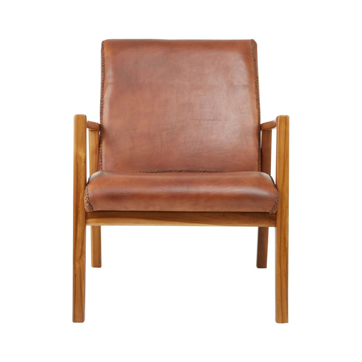 Hamilton Interiors Living Kendari Brown Leather and Teak Wood Armchair House of Isabella UK