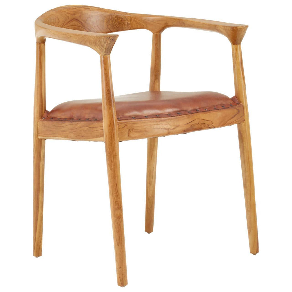 Hamilton Interiors Living Kendari Brown Leather and Teak Wood Chair House of Isabella UK